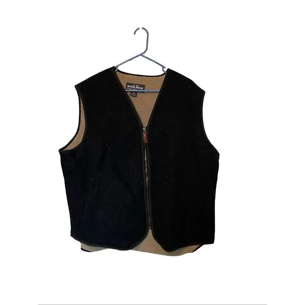 Woolrich Mens Charcoal Sleeveless Sherpa Lined Wool Blend Full Zip Vest XL